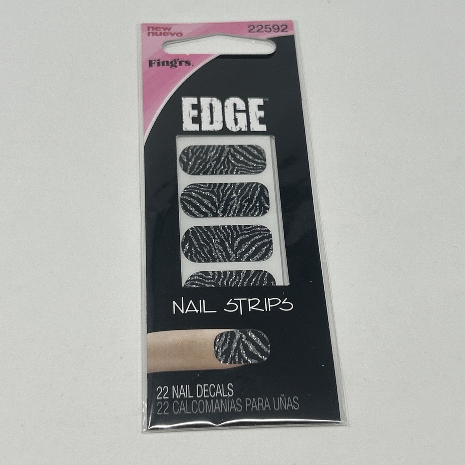 NEW Fing’rs Edge Zebra Nail Strips Art Stickers Glitter Silver Stripes #22592