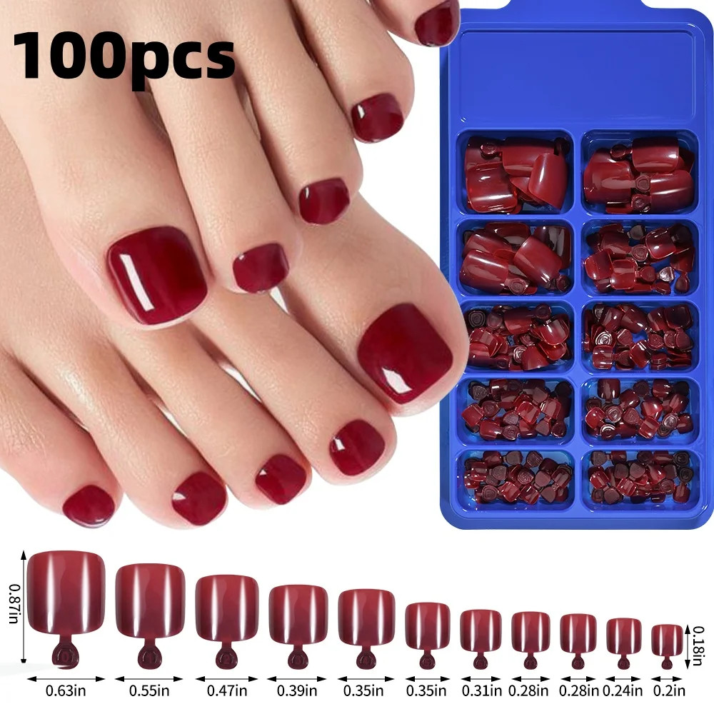 120pcs Press On Toenails Pink French Tip Short Square Glossy Finish False Foot