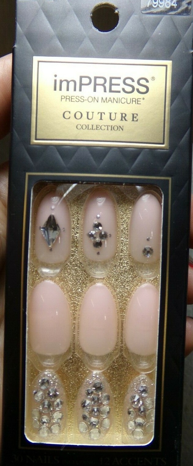 IMPRESS NAILS PRESS ON Medium – Pink Nude, Crystal Colored Gems, ultrafit