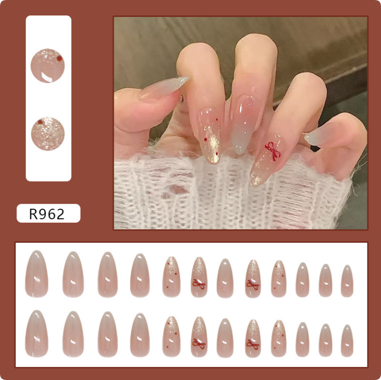 Red Polka Dot French Press On Nails Short Almond Fake Nails Reusable Nail Tips