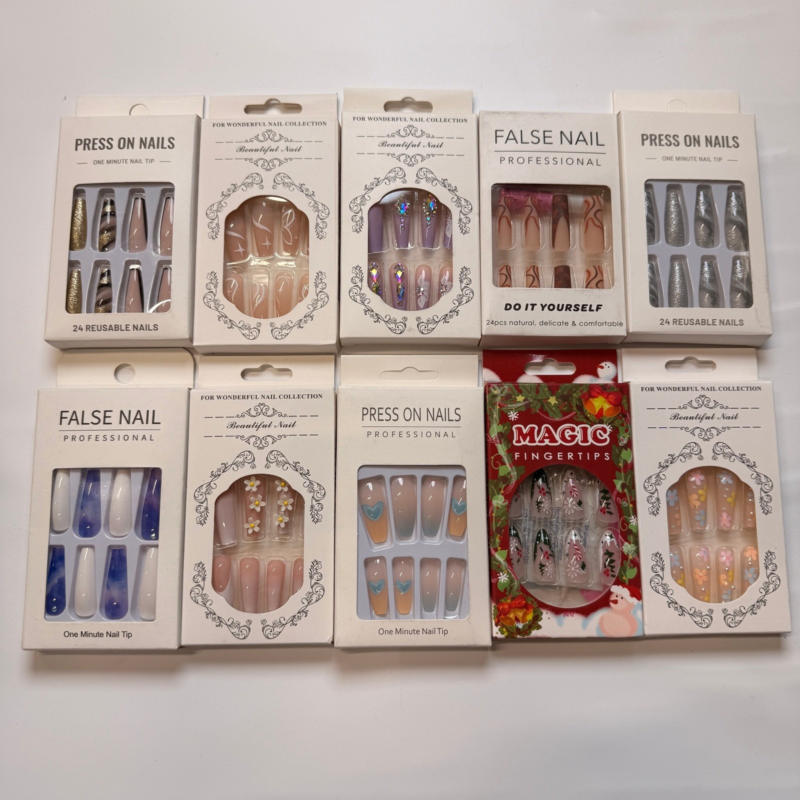 Lot of 10 Pack of 24 New False Press On Nails Assorted Designs and Colors №N25