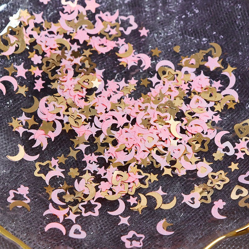 Pink & Gold Moon Star Love Mixed Shape Nail Art Glitter Sequins for Flakes Nails