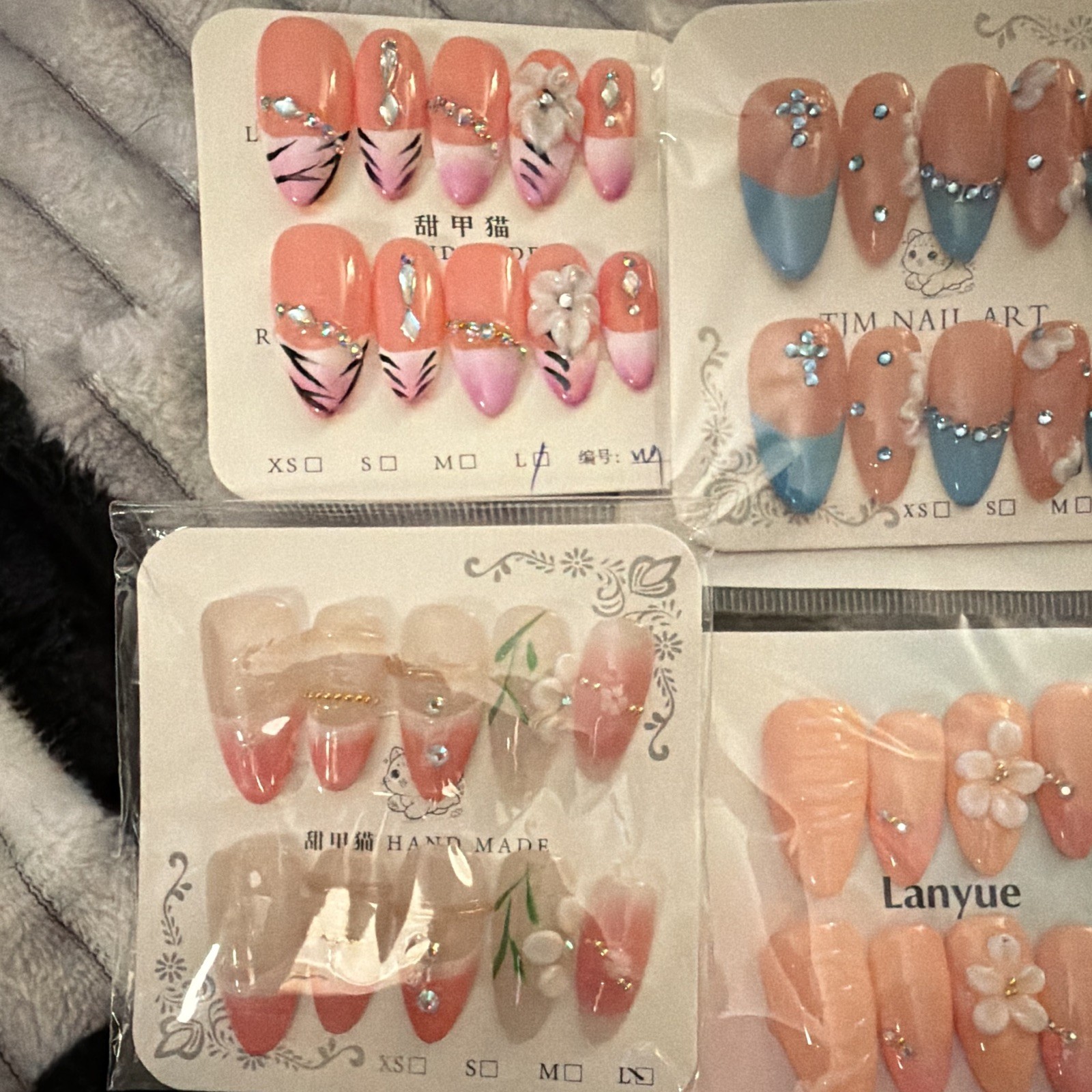 Press-On Nails Size large 3D Floral Multicolor Full Cover Pre-Designed