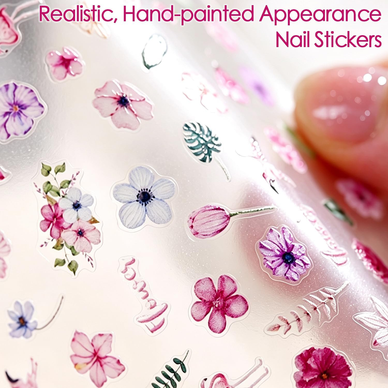 Gel Nail Stickers for Nail Art: 5D Embossed Summer Flower Nail Decals 4Pcs |