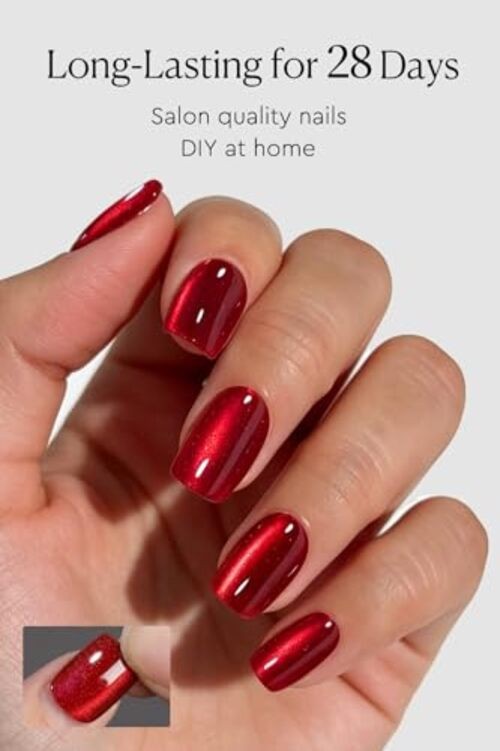Cat Eye Press On Nails – Short Square Soft Gel False Nails, Glossy French