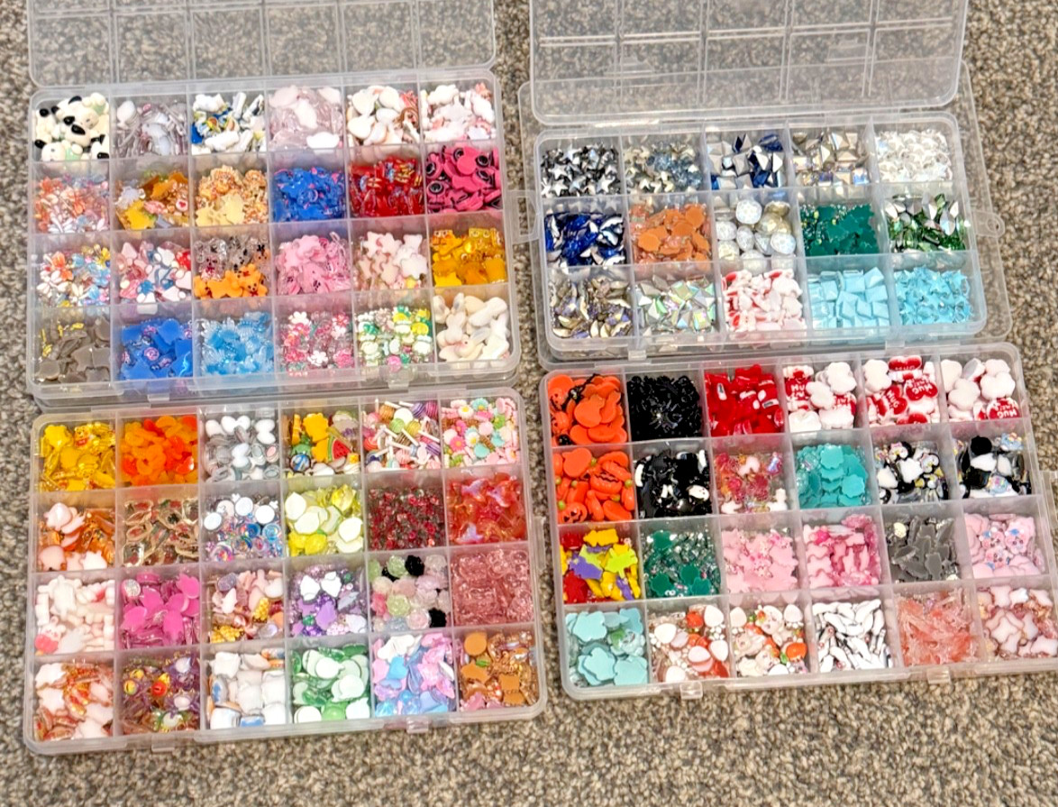 HUGE lot of Nail Charms!! Storage Boxes included! Labubu Stitch Pooh SpongeBob