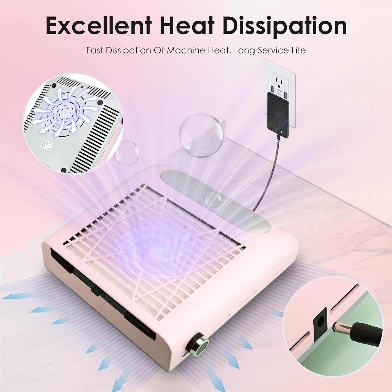 Extractor de polvo para uñas 80W aspiradora ajustable con filtro y cepillo
