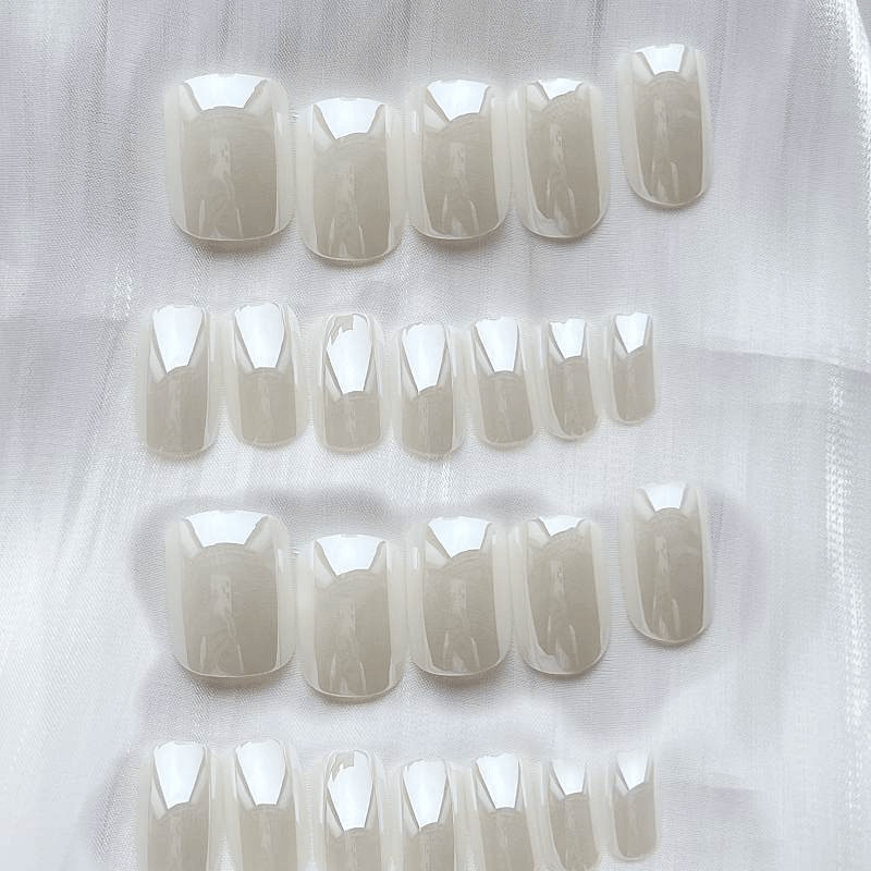 48Pcs-Medium Square Glossy Shiny White Chrome Press on Nails Set