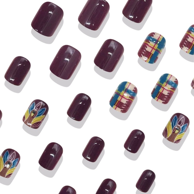 Short SquarePress On Nail Turkey Patterned ABS Crafted Effortless Style Upgrade
