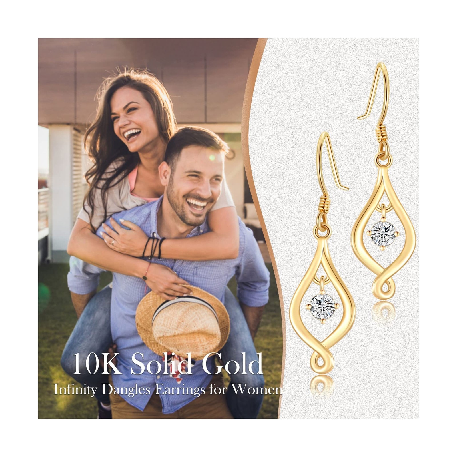 SISGEM 10K Solid Gold Infinity Drop Earrings for Women,Yellow/White Gold Mois…