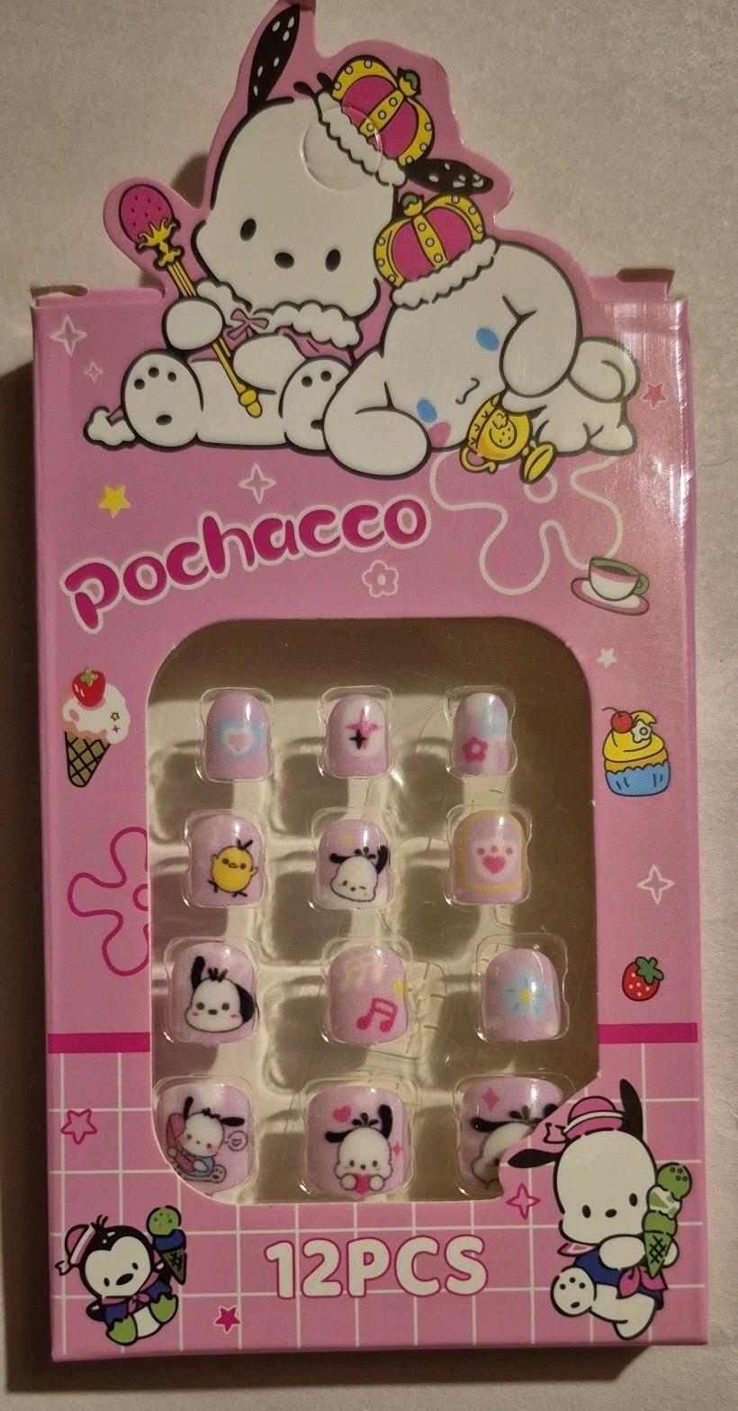Sanrio Pochacco Kids Nails 12 Nails and glue tabs , 1 small file