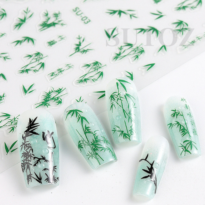 3D Nail Art Sticker Character Leaf Bamboo Decals Manicure Peel & Stick DIY NS32