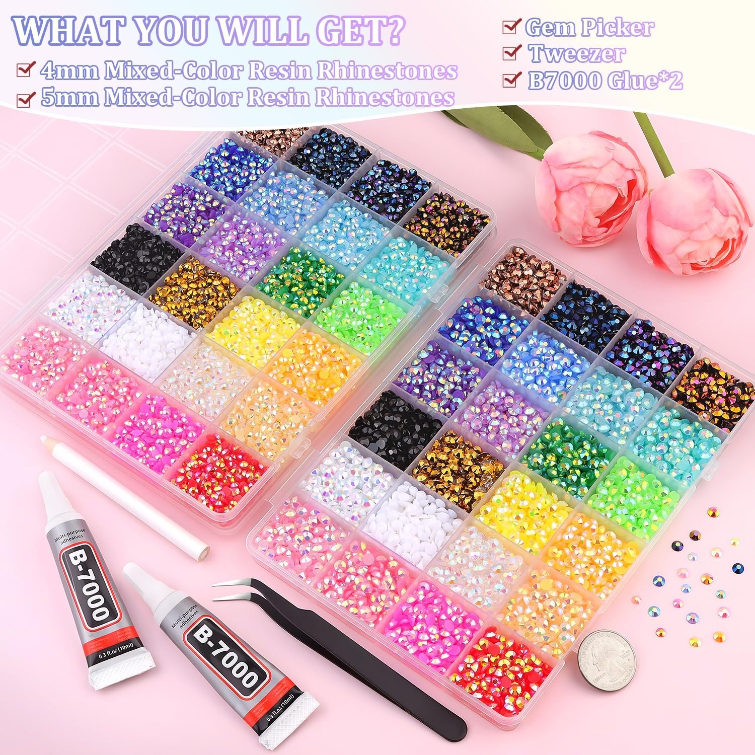 Multicolor Rhinestone Crafting Set with 19200 Flatbacks