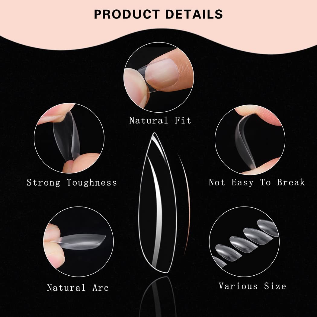 Sethexy Short Oval False Nails 500Pcs 10Sizes 500 Piece Assortment, Clear