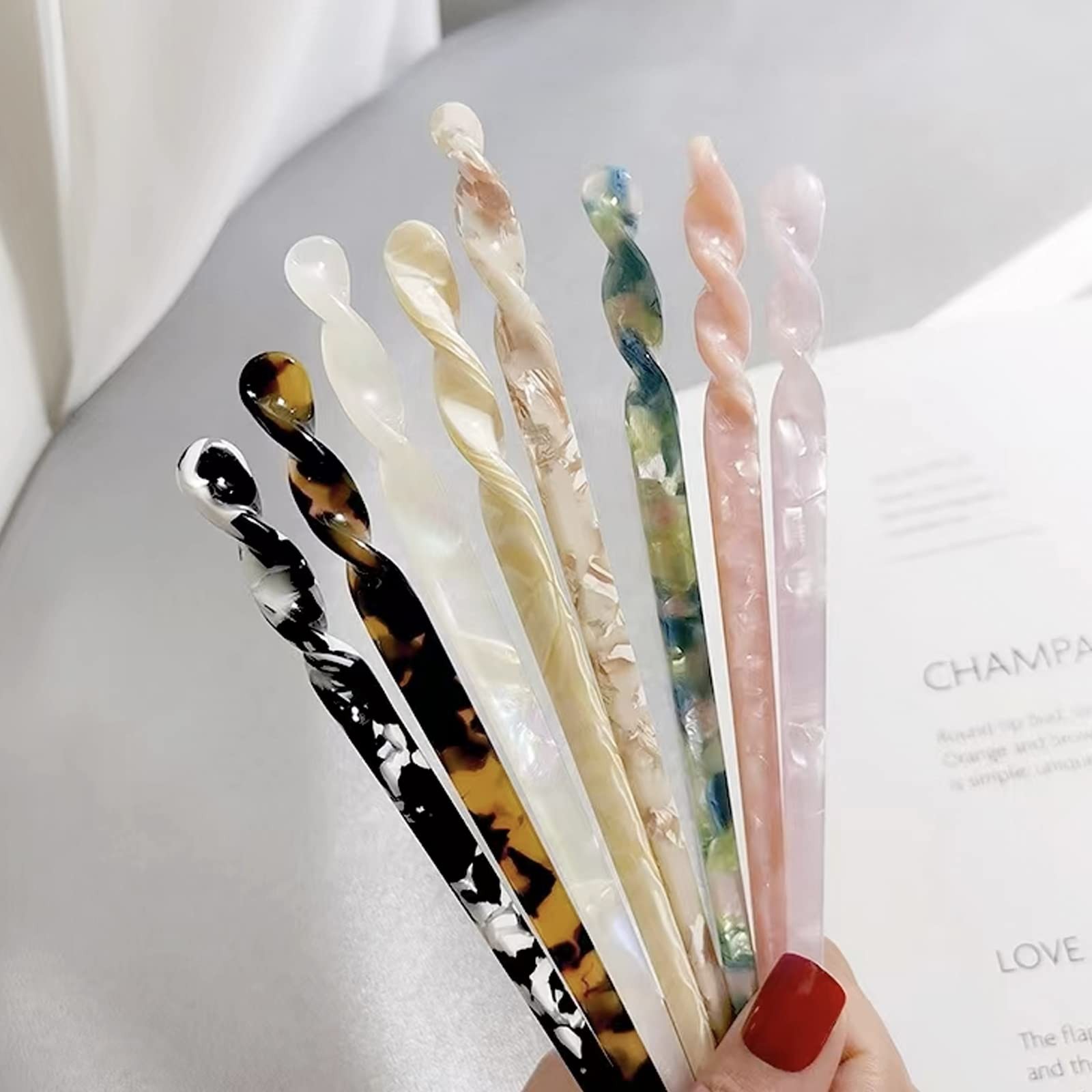 10 Pieces Acetate Hair Sticks, Women Styling Vintage, Vibrant Pattern