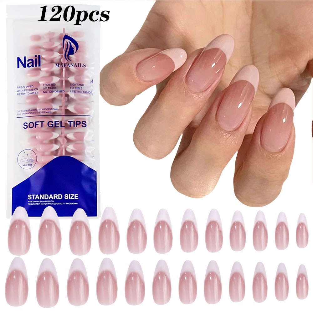 120Pcs Pink Ombre Medium Coffin Press On Nails Glossy Acrylic False Nail Tips