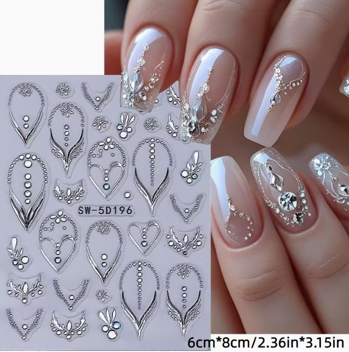 Beautiful Embossed Jelly Necklace Nail Stickers 3D Pattern Easy ApplyLongLasting