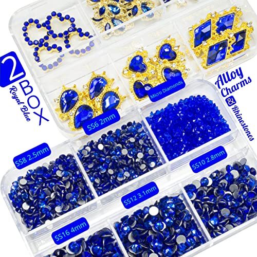 24pcs Blue Luxury Nail Charms +2000pcs Sapphire Rhinestones 3D Big Nail Gems
