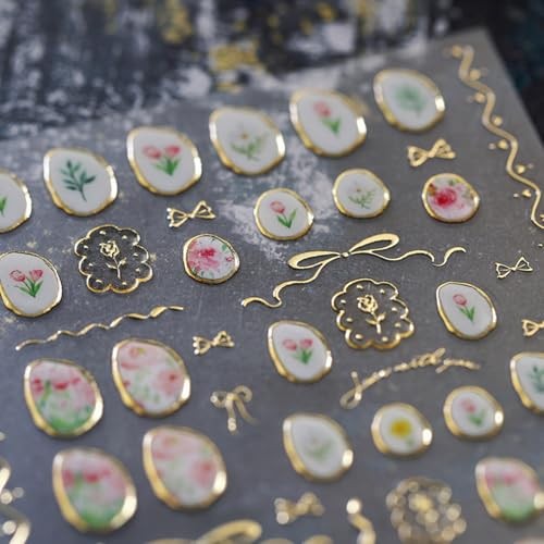 Flower Nail Art Stickers Decals 5D Embossed Jelly tulip rose gold circle
