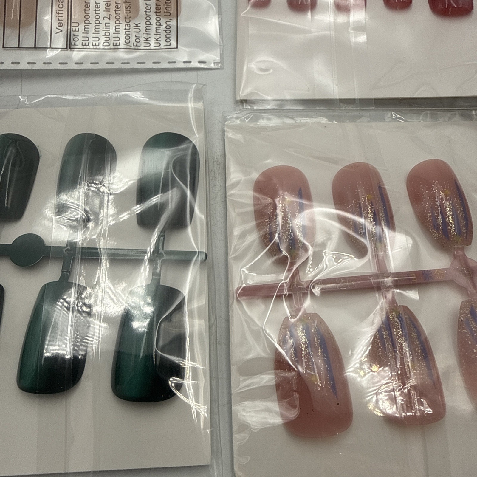 Lot of 15 Nail Sets – Glue On. Various Shapes, Colors, Designs