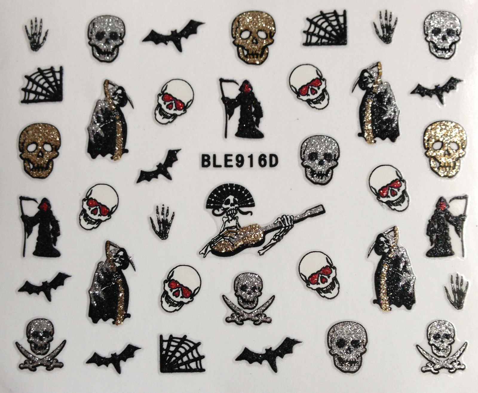 Halloween 3D Nail Art Glitter Stickers Decals Transfers Gothic Goth