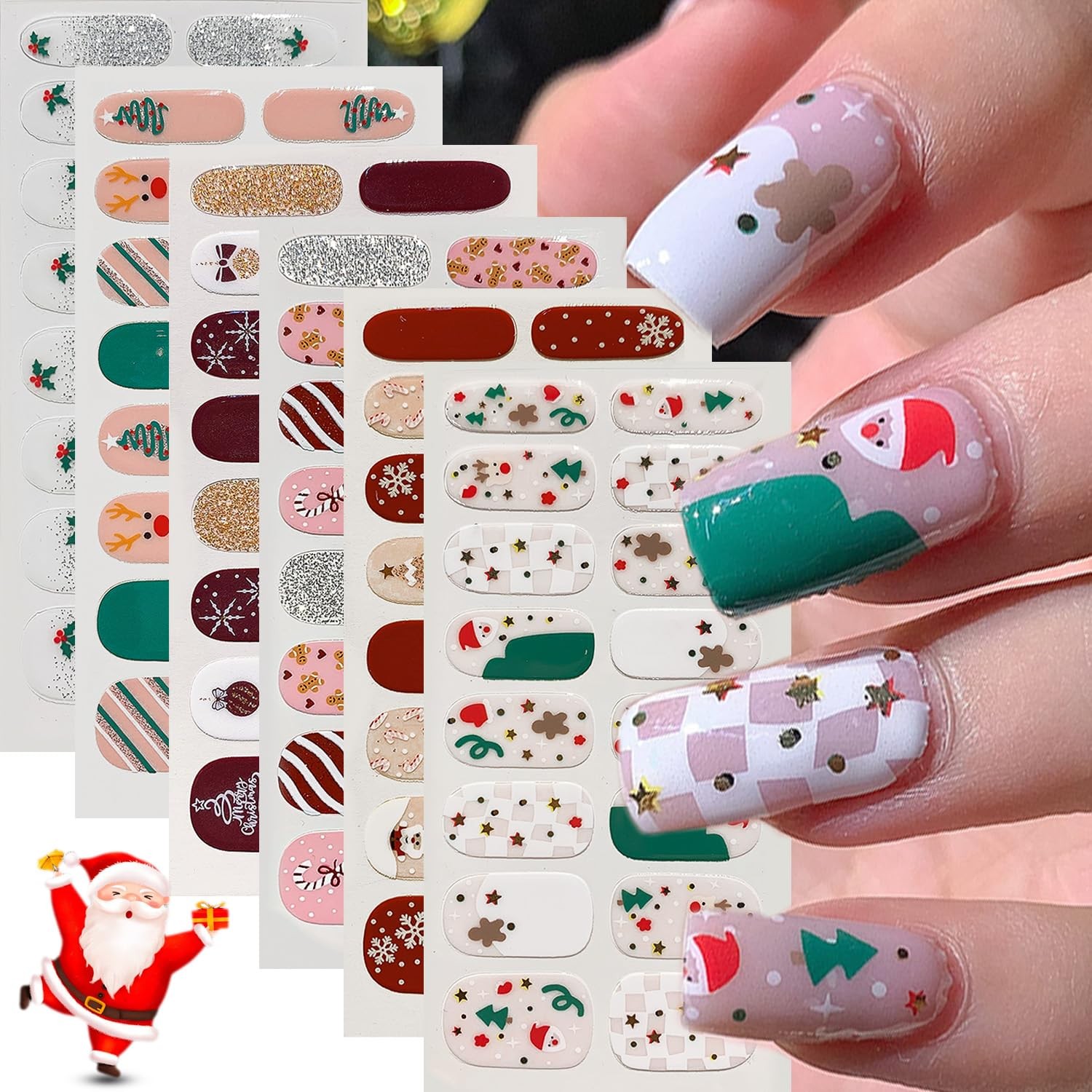 6Pcs Christmas Gel Nail Stickers Glitter Snowflake Nail Polish Strips Self Ad…