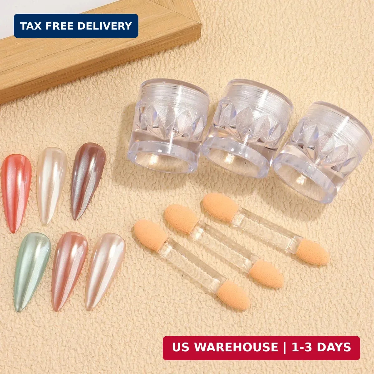 3Pcs Moonlight White Pearl Chrome Nail Powder, Super Glossy Clear Mirror Effect