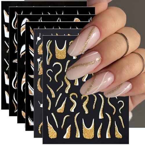 French Nail Decals Gold Irregular Lines Nail Art Stickers Heart Nail Style-8
