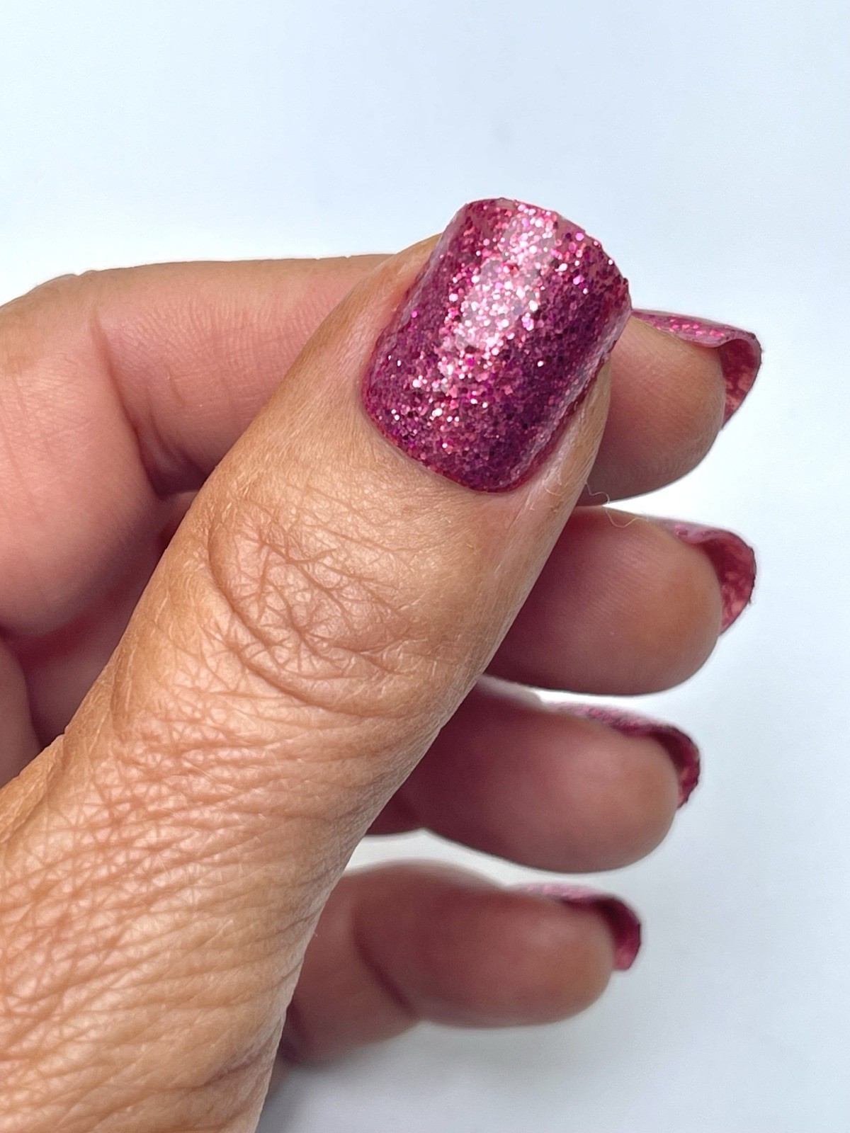 Red Aspen Press On Nails, Short Square, Dazzle Effect, Emmaline