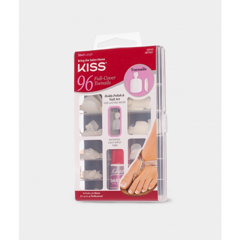 KISS 96 FULL-COVER TOENAILS SHORT LENGTH #50543 96TN01 DURABLE GLUE ON WHITE