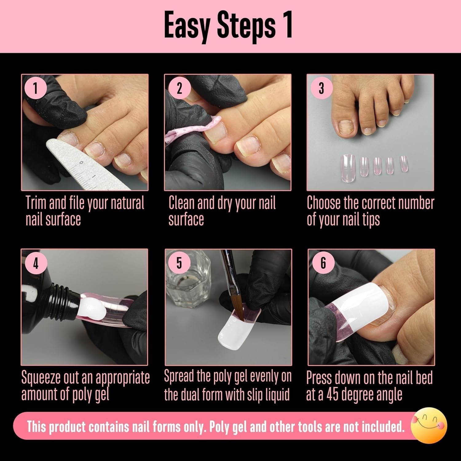 NOVO OVO 300 Pcs Toe Nail Dual Forms for Poly Gel Toenail Extension, PINK, Reusa