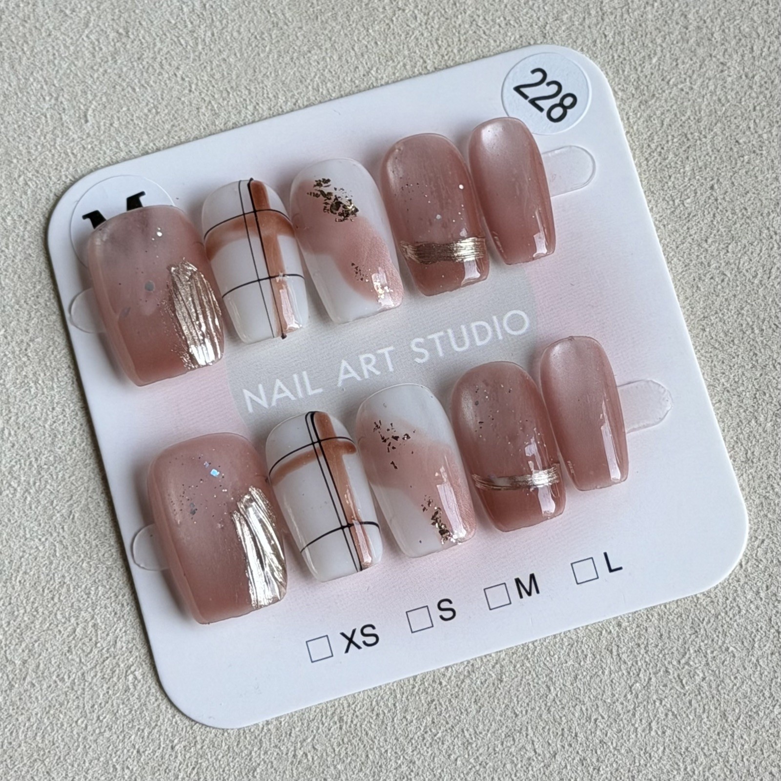 Unique Handmade Press-On Nails Size M | One of a Kind Set, Reusable 228