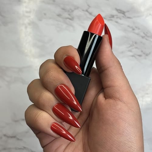 SEXY RED Press-On Nails by | Stiletto Hot Glossy Long Nails | Russian Sexy Red