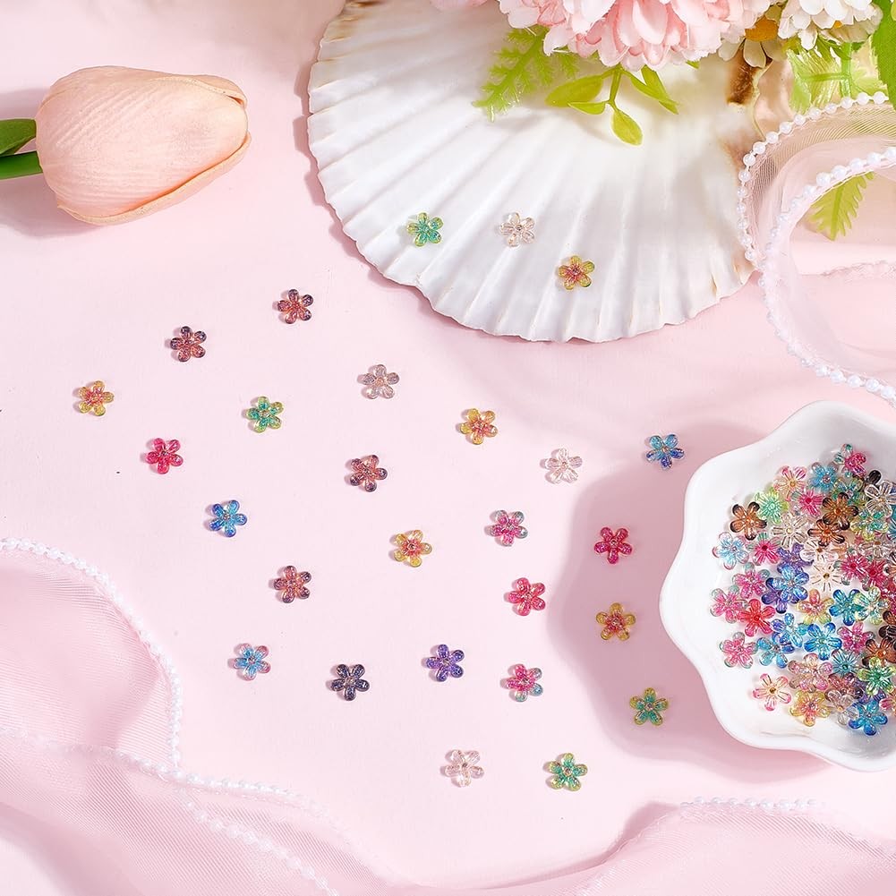 1 100Pcs Tiny Flowers Nail Decorations Floral Nail Gems Mini Random Color Gli…