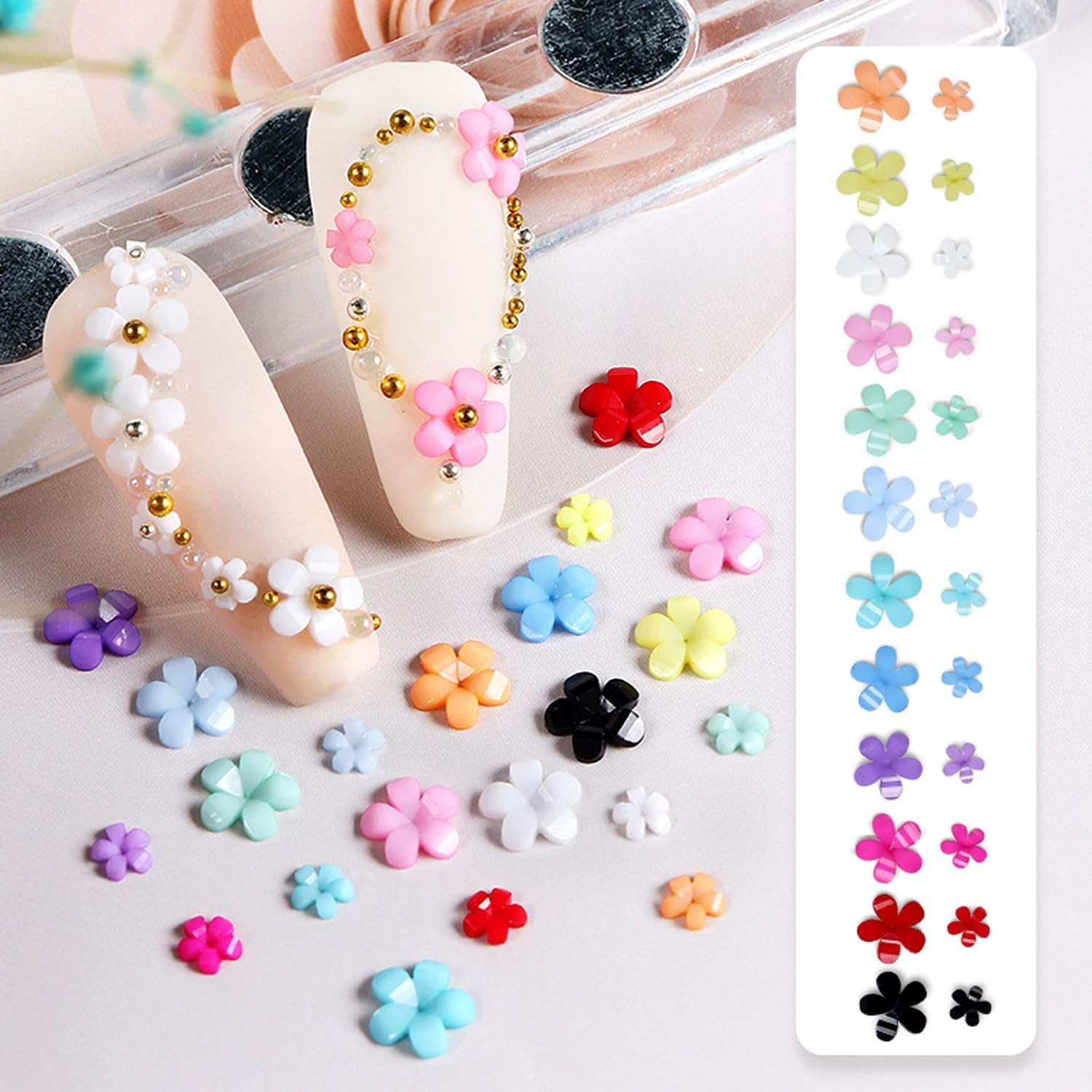 12 Grid 3D Flowers Nail Charms Acrylic Colorful Flowers Nail Art Rhinestones Gol