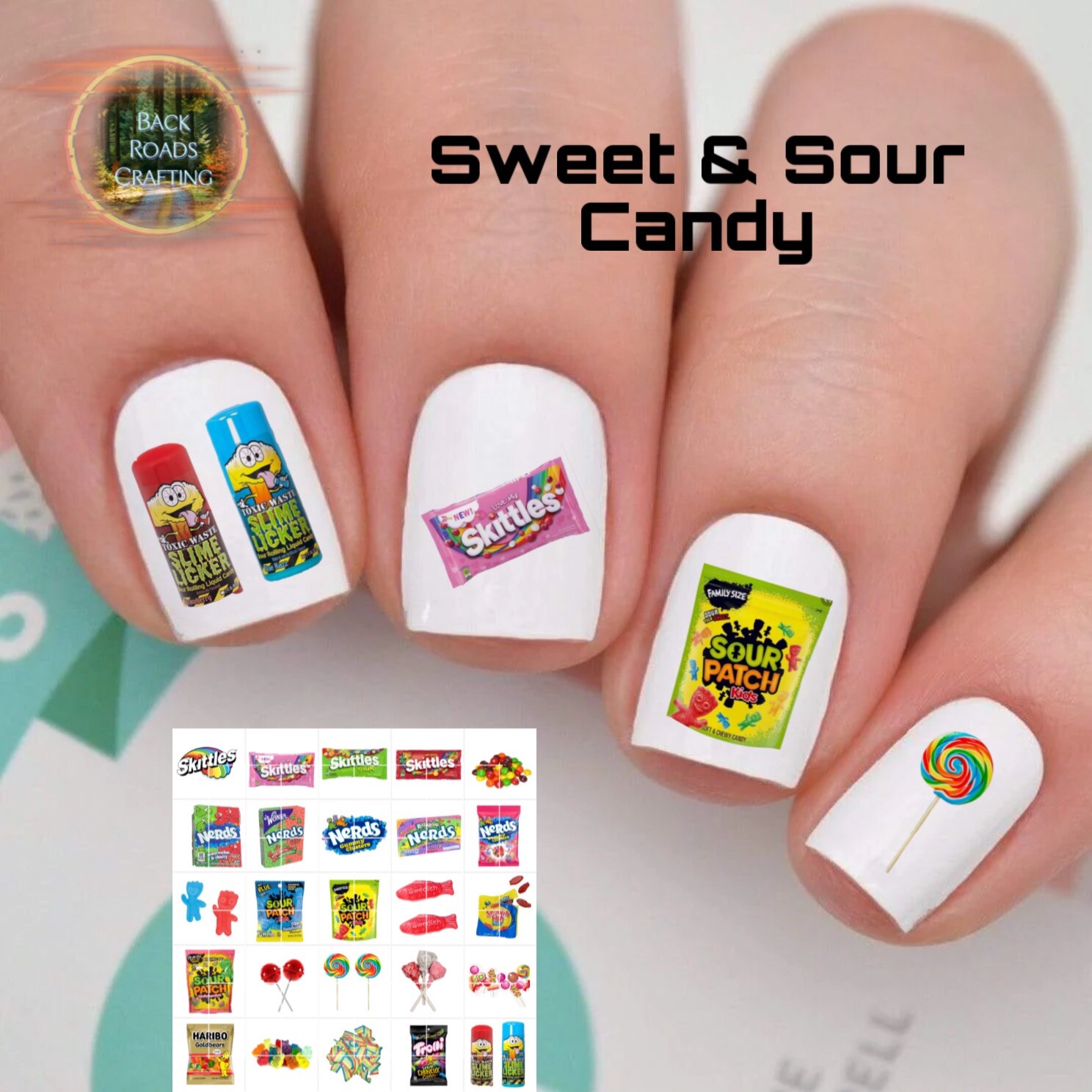 Sweet & Sour Candy Waterslide Water Nail Decals Set Of 50 Instructions & Bonus
