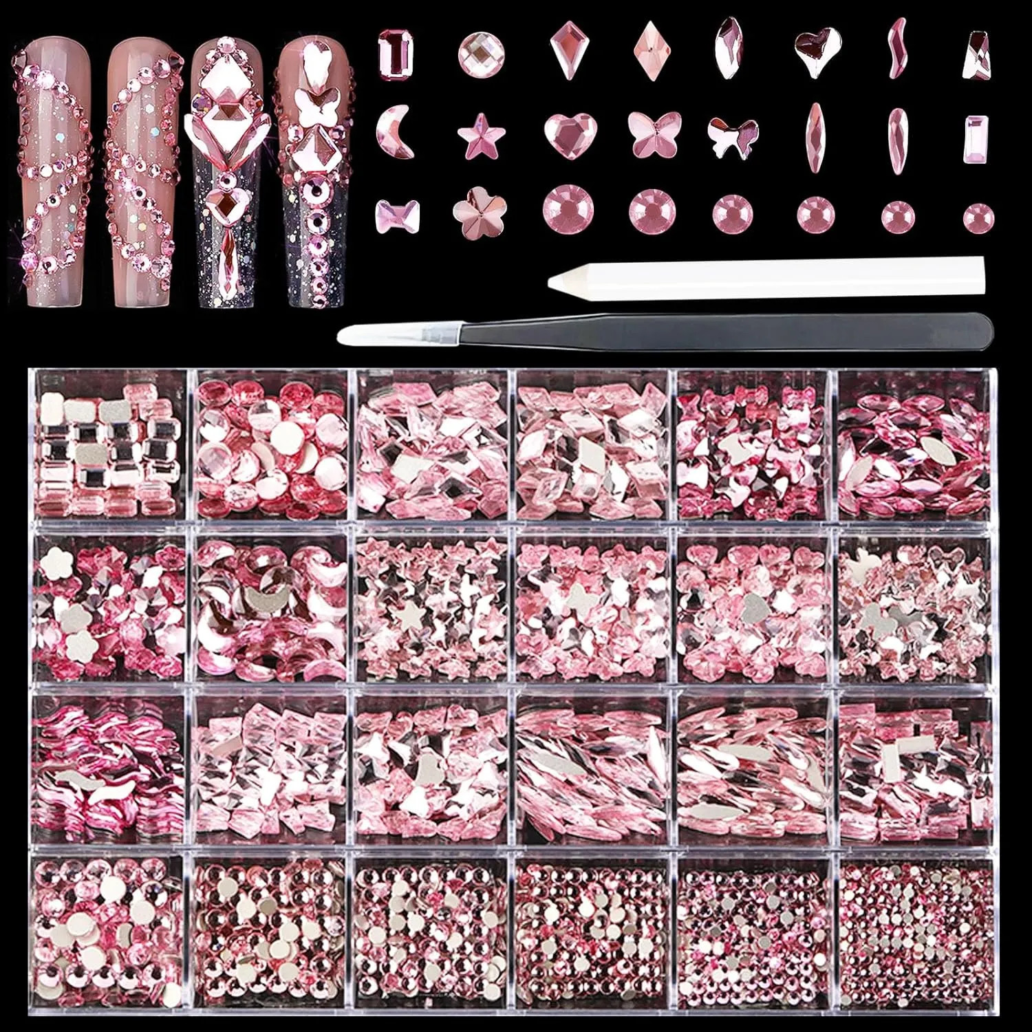 Nail Rhinestones Kit 18 Types 900 Special Shaped And 3200 Flat Back Nail Art…