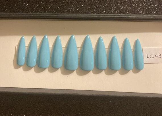 Blue Topaz Nail + Custom Box | Stiletto Nail | Press-On Nail | Medium or Large