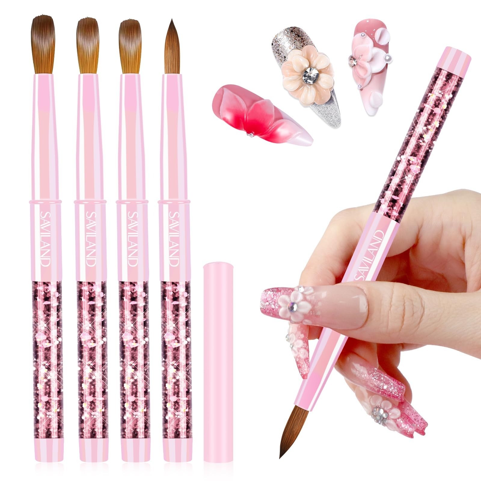 SAVILAND 4PCS Acrylic Nail Brush Set for Nail Art & Extensions