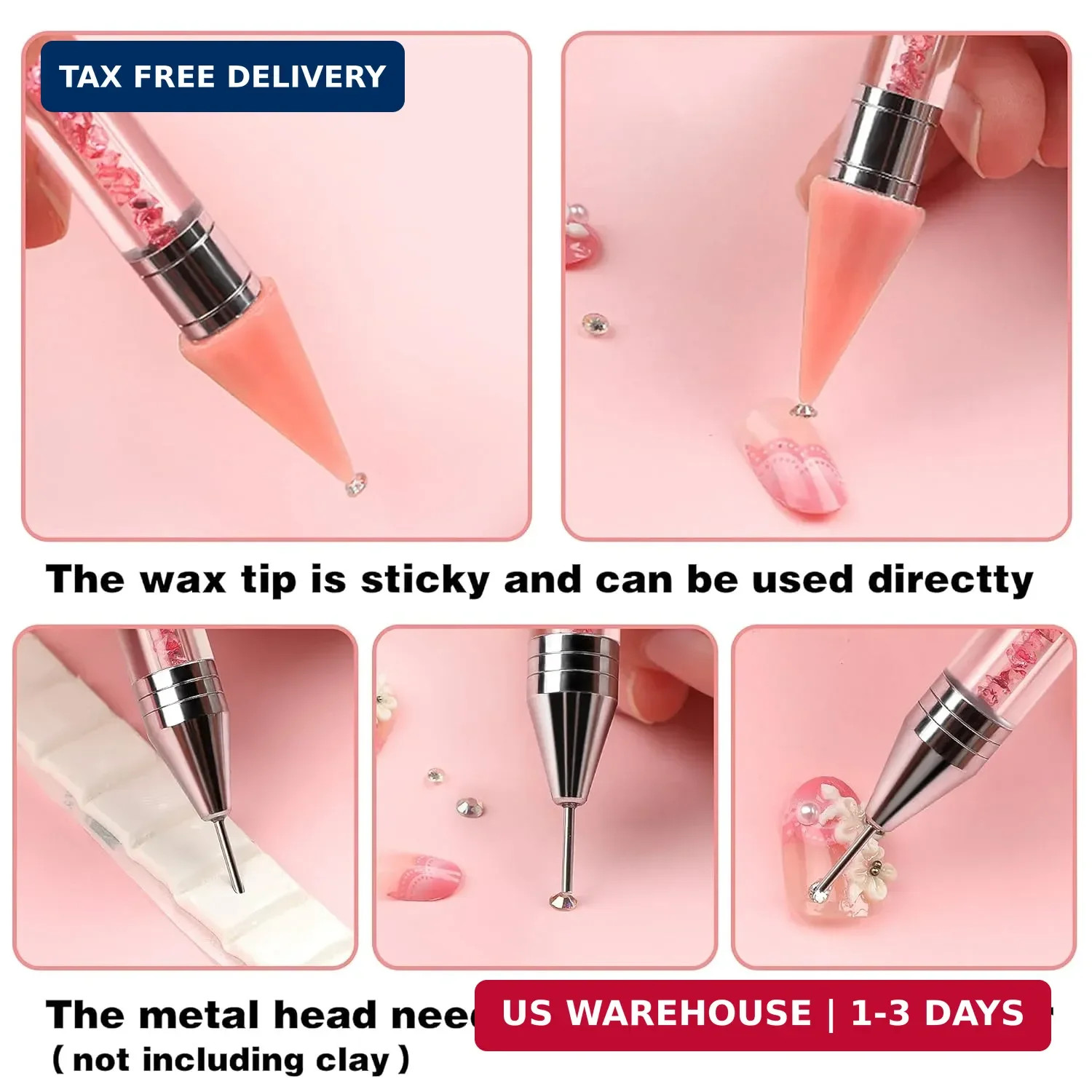 Kaychan1 Rhinestone Applicator Tool – Acrylic Handle Dual-Ended Wax Pen DIY Nail
