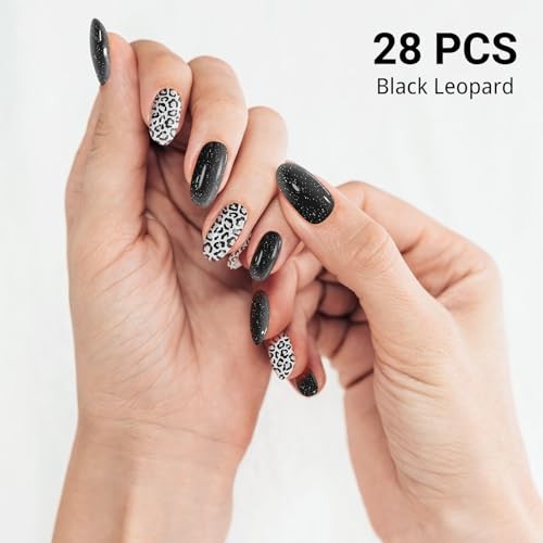 Semi Cured Gel Nail Strips, 28pcs Nail Polish Art Stickers Wraps | Gel Black