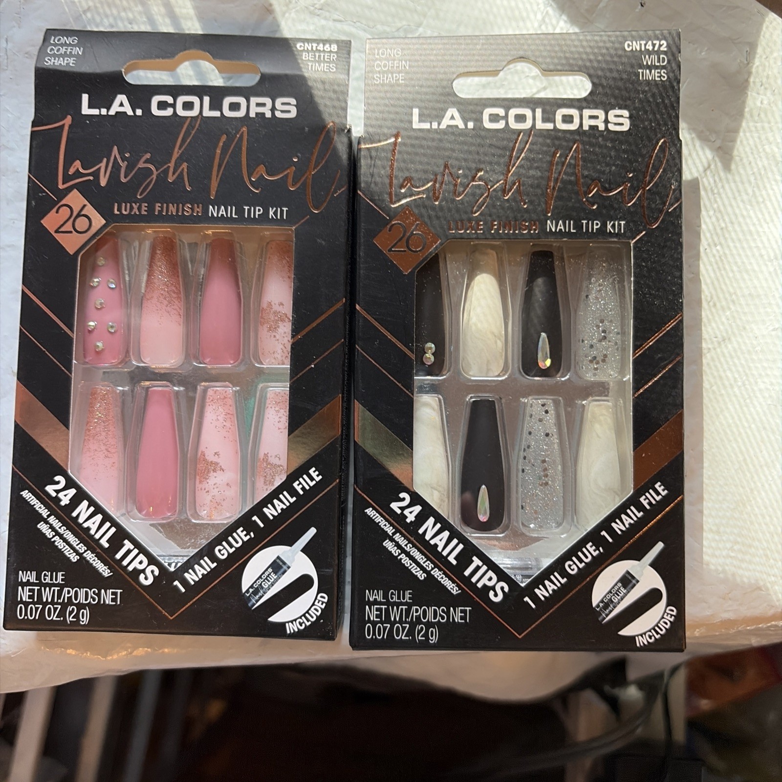 2 Packs L.A. Colors Lavish Nail Luxe Coffin Shape 24 Tips Wild/Better Times NEW