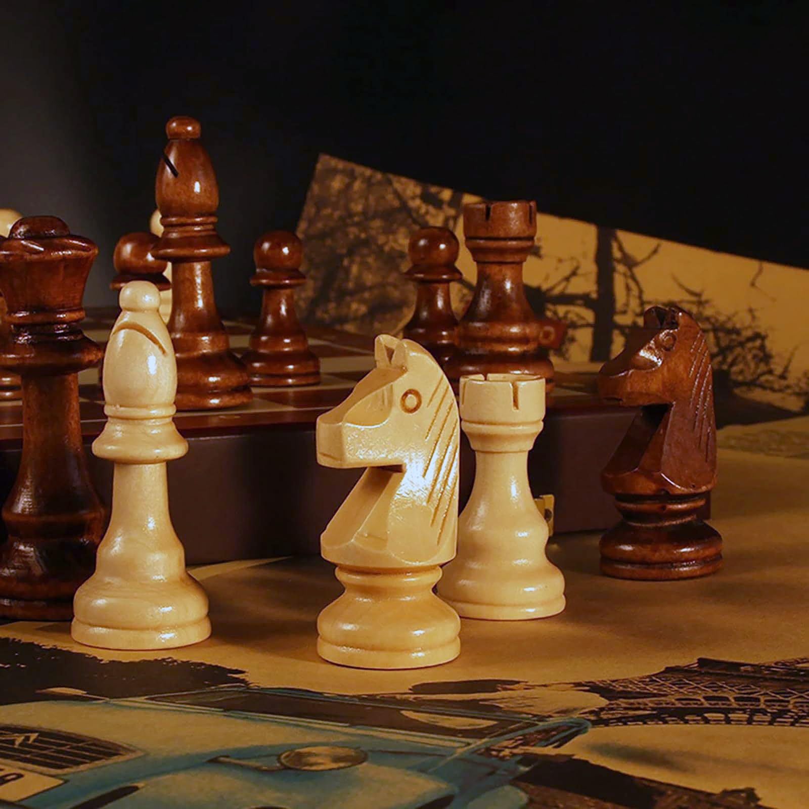 15″ Folding Walnut Chess Set with Storage 15 inches by 15 inches, Walnut/Tan