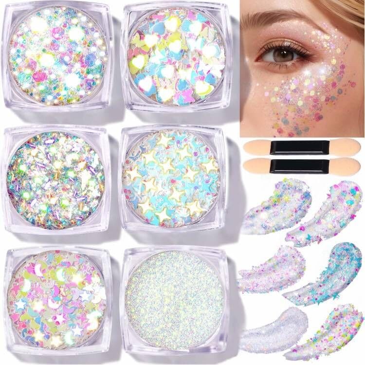 Face Glitter Body Glitter, Clear White Body Glitter Gel, Hair Glitter Gel, 6 …