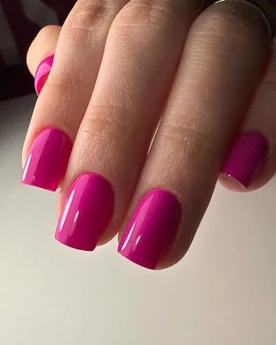 240pcs Short Press on Nails Full Cover Short Square Fake Nails Glossy Hot Pink
