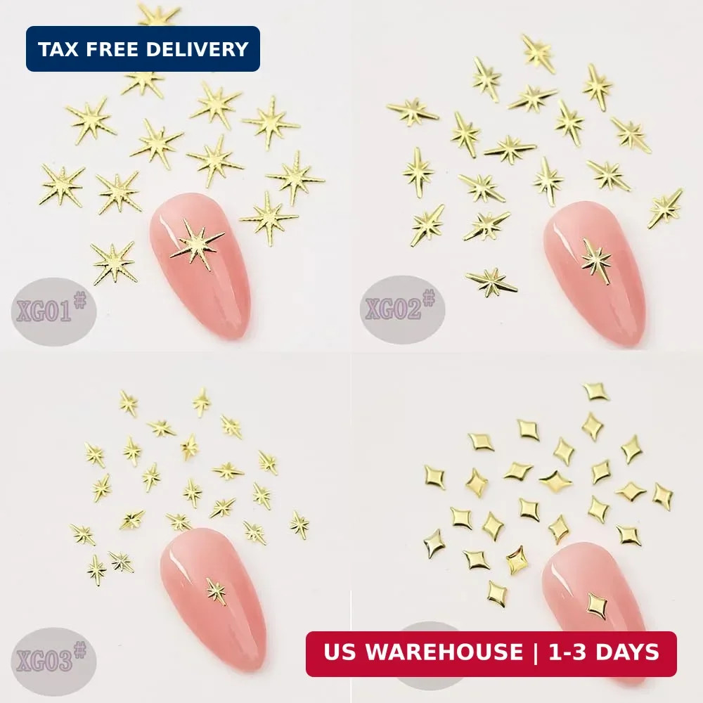 Nail Charms, 400 PCS Star Nail Art Charms for Acrylic Nails Gold Silver Metallic