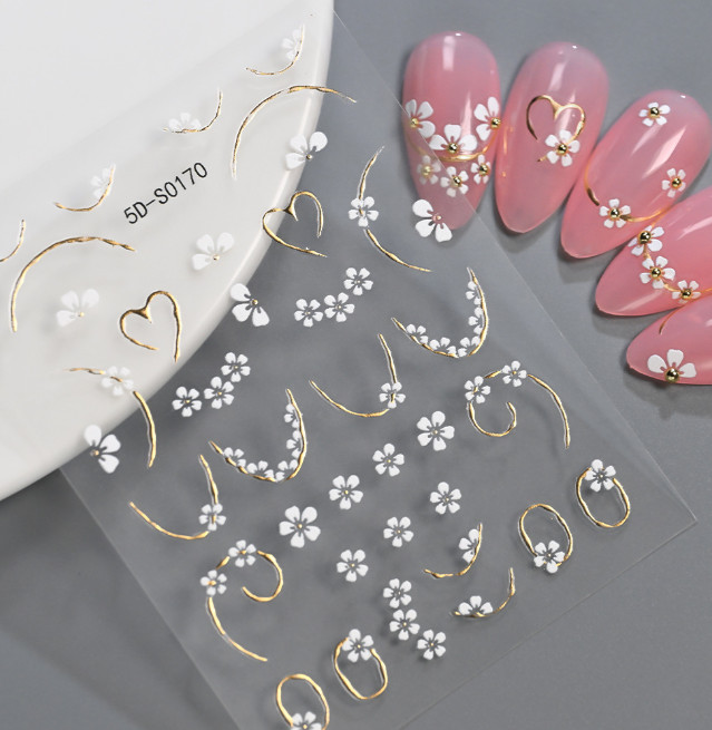 2Pcs Flower Rhinestones French Daisy Nail Art Stickers 3D Self-Adhesive NH21