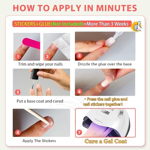 KQueenest Pastel Pink Press On Nails, Glossy Sheer Acrylic Nails for Women