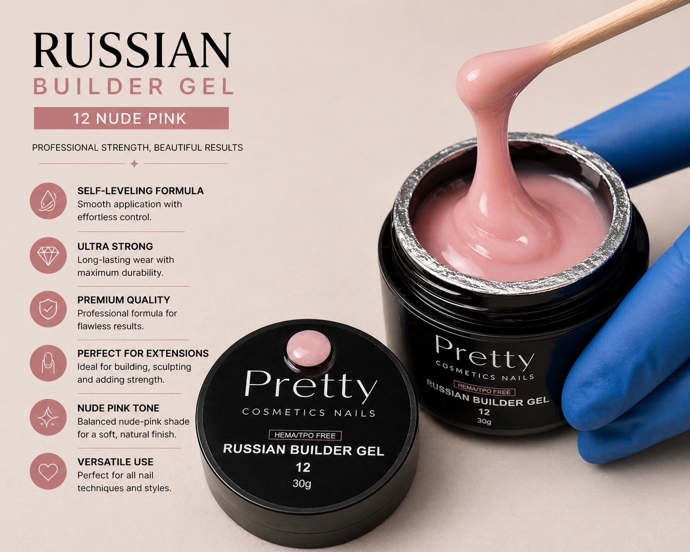 Pretty Cosmetics Nails Builder Gel Nude Pink Natural Finish Ultra Strong
