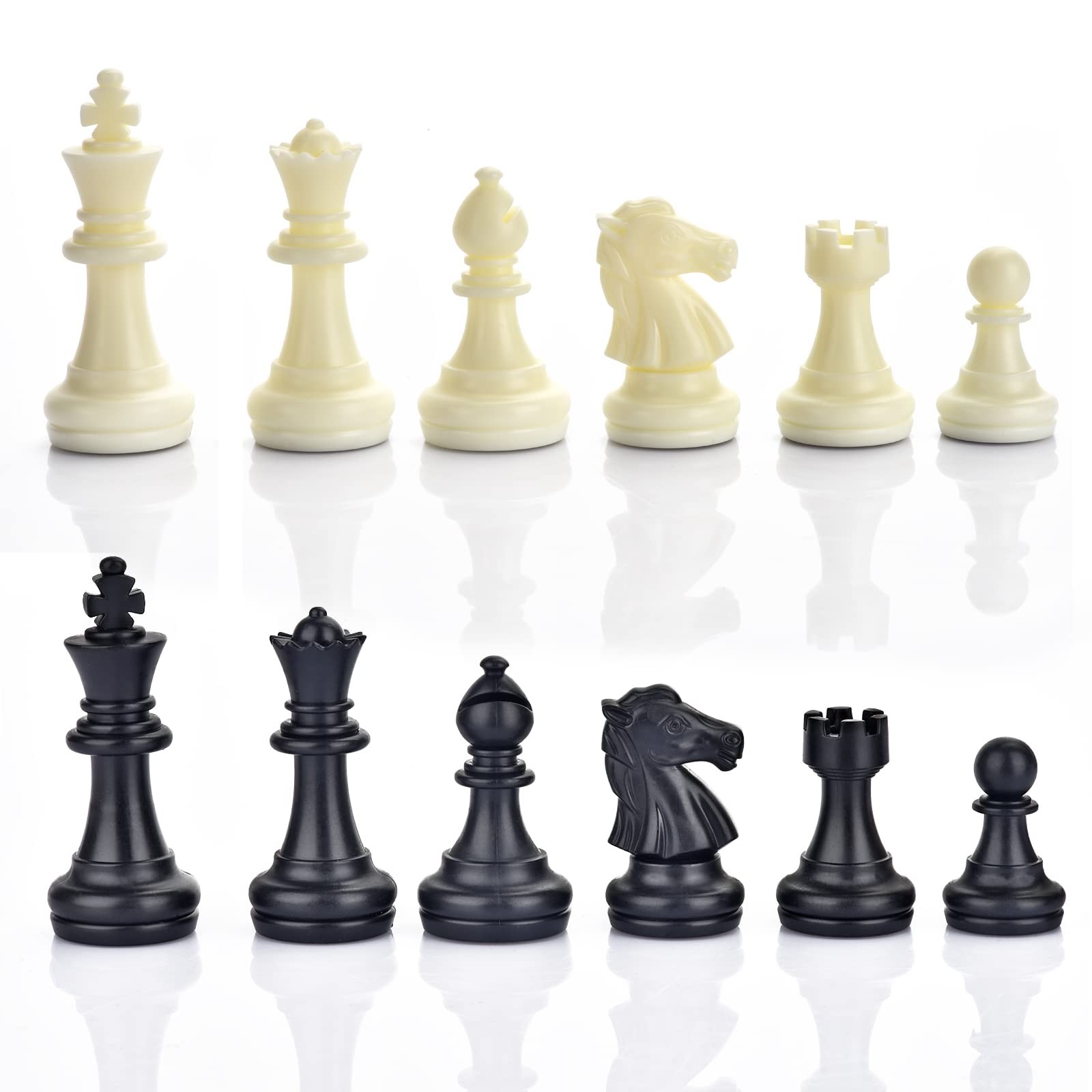 QuadPro Chess Pieces Only, Magnetic Plastic 1.96 inches, Black, White